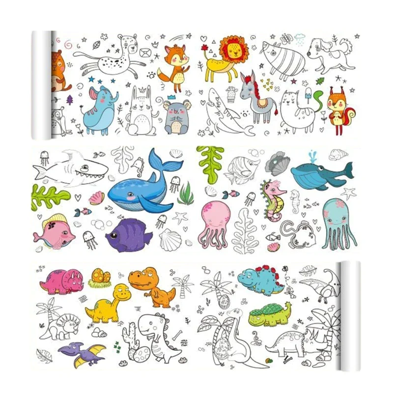 200cm Children Drawing Roll Nonrepeatable Pattern Kids Diy Coloring Paper Scroll - Image 7