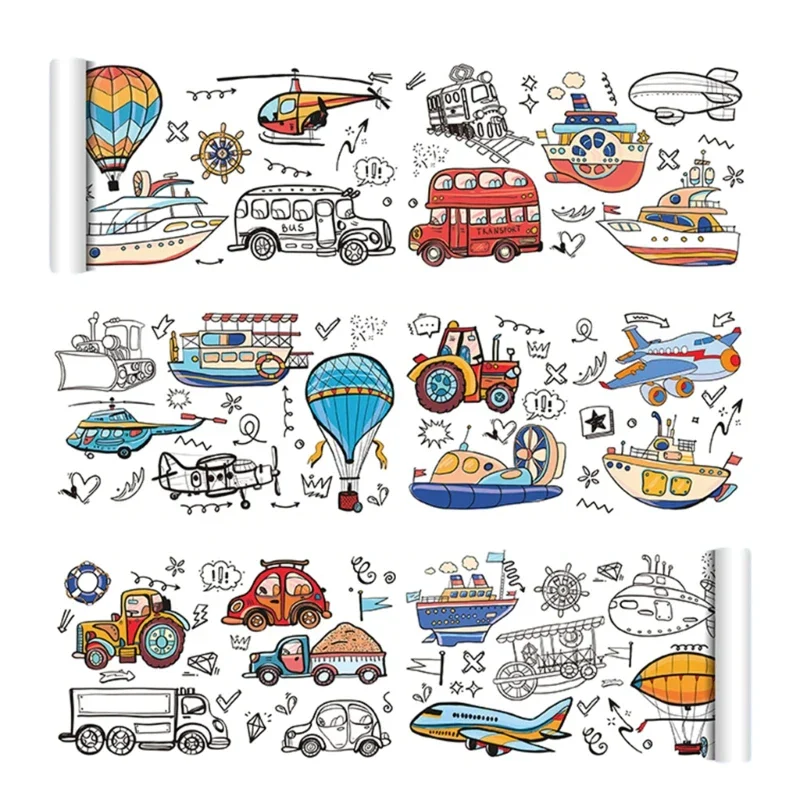 200cm Children Drawing Roll Nonrepeatable Pattern Kids Diy Coloring Paper Scroll - Image 9