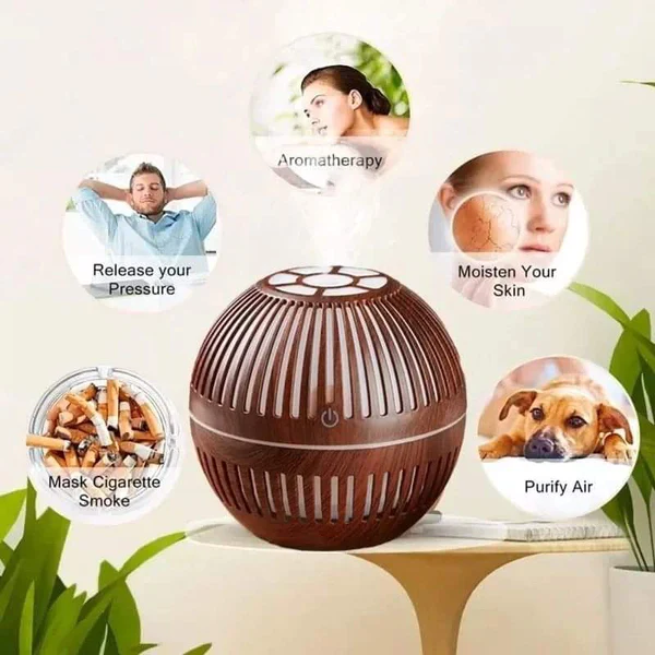 300ml Wood Grain round shape Air Humidifier - Image 2
