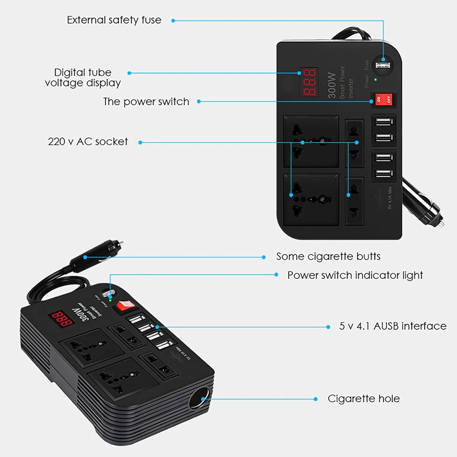 300W Power Inverter DC 12V to AC 220V Car Power Inverter - Image 3
