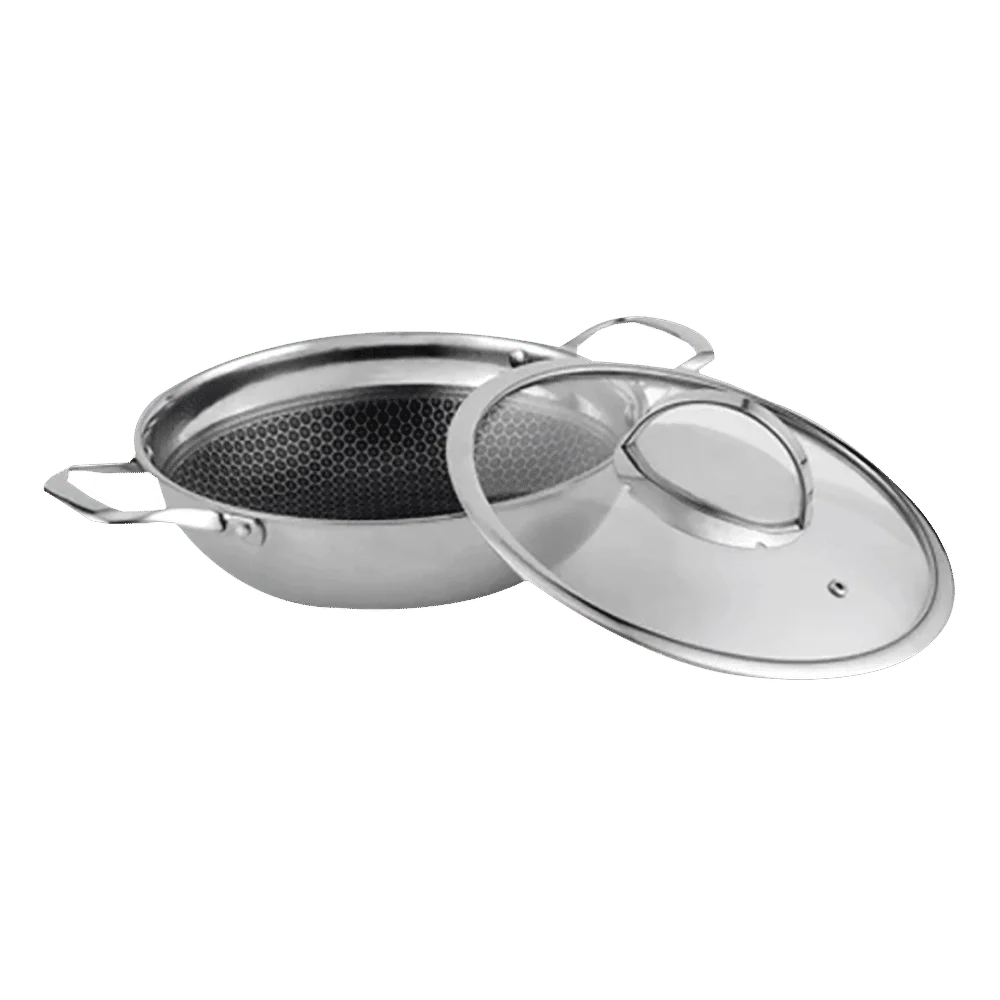 30cm Wok Pan  4.5L Deep Skillet Griddle with Lid – Tripply S/S Stainless Steel, Honeycomb Non-Stick Coating – Induction Compatible Stir-Fry Pan - Image 3