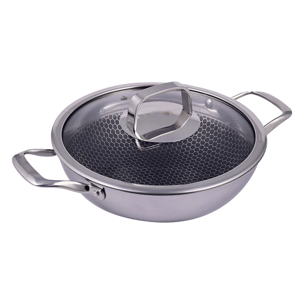 30cm Wok Pan  4.5L Deep Skillet Griddle with Lid – Tripply S/S Stainless Steel, Honeycomb Non-Stick Coating – Induction Compatible Stir-Fry Pan - Image 5