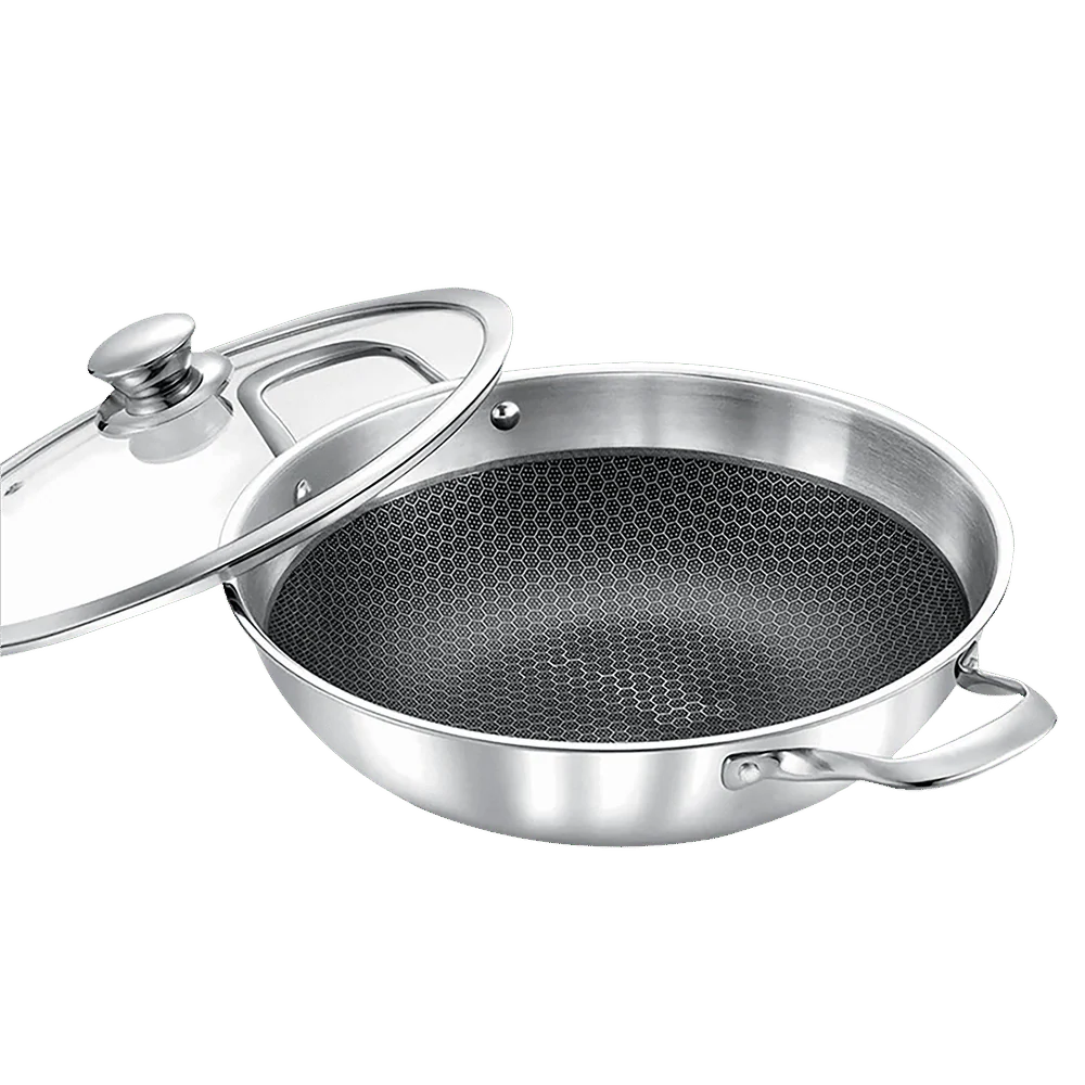 30cm Wok Pan  4.5L Deep Skillet Griddle with Lid – Tripply S/S Stainless Steel, Honeycomb Non-Stick Coating – Induction Compatible Stir-Fry Pan - Image 6