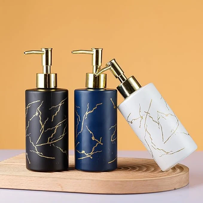 320ml Marble Glass Soap Dispenser & Hand Sanitizer Bottle – Transparent Thickened Glass Press Pump for Bathroom & Kitchen - Image 3