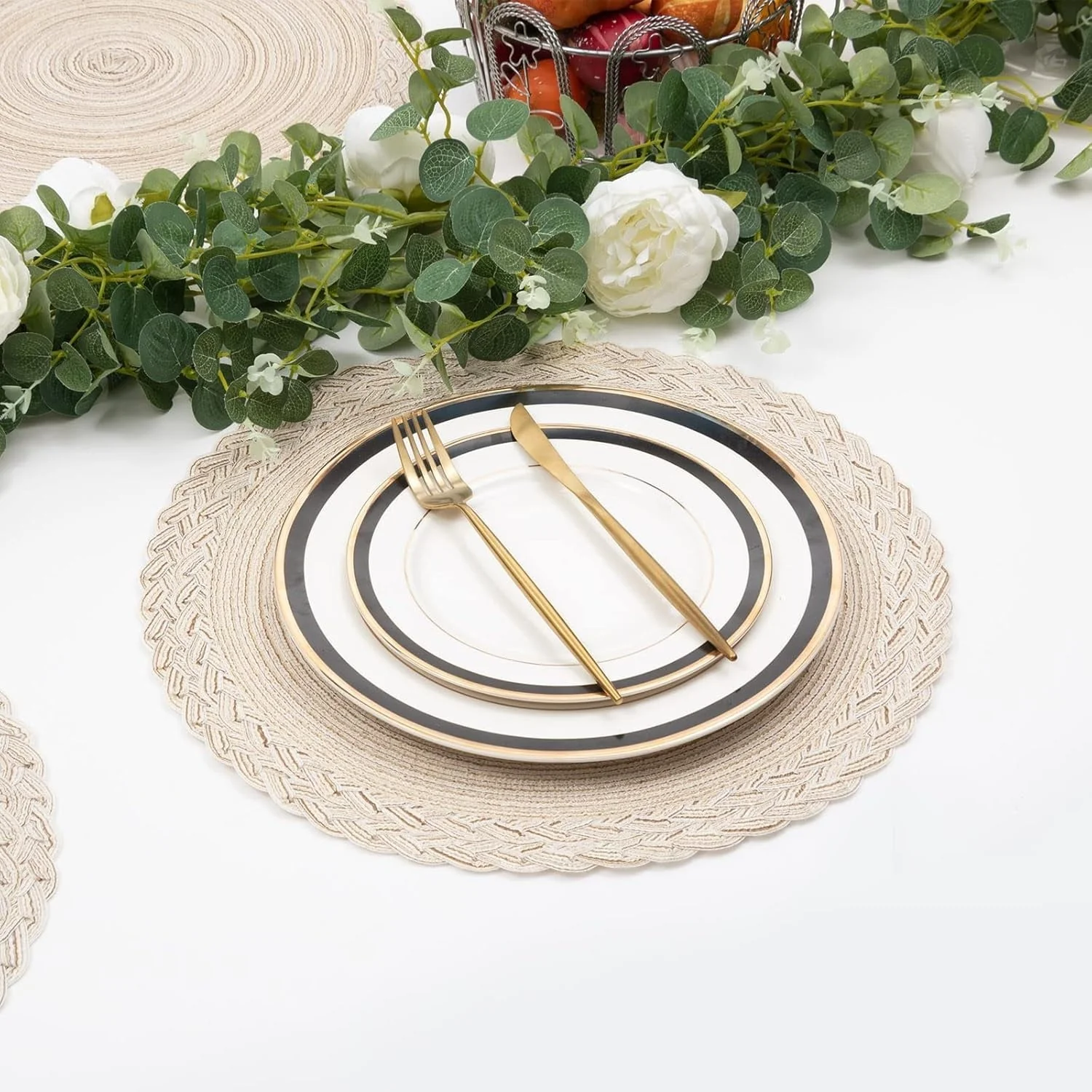 38cm Round Placemats Set of 6 Cotton Woven Heat Resistant Washable Table Mat for Kitchen Dining Room - Image 3