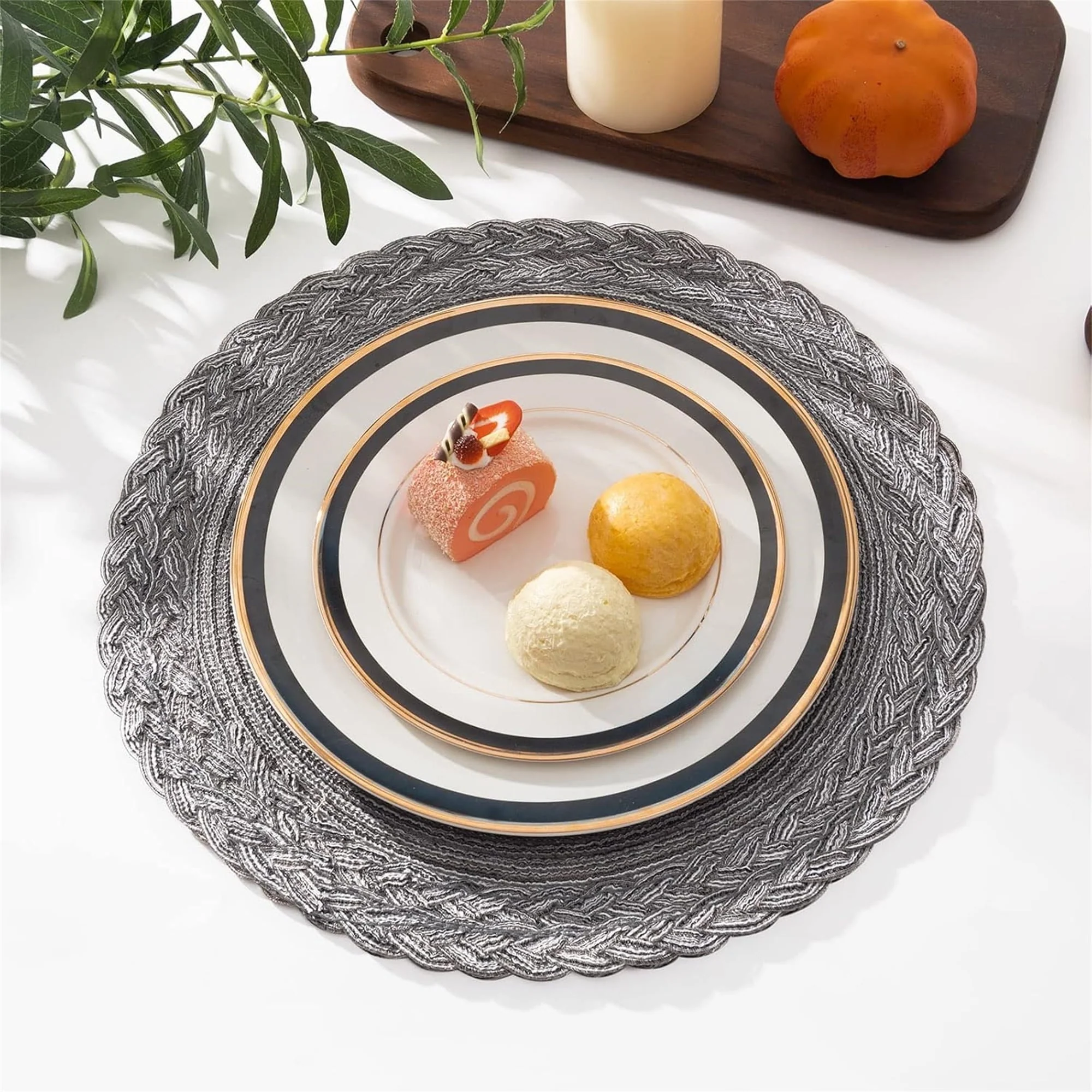 38cm Round Placemats Set of 6 Cotton Woven Heat Resistant Washable Table Mat for Kitchen Dining Room - Image 5