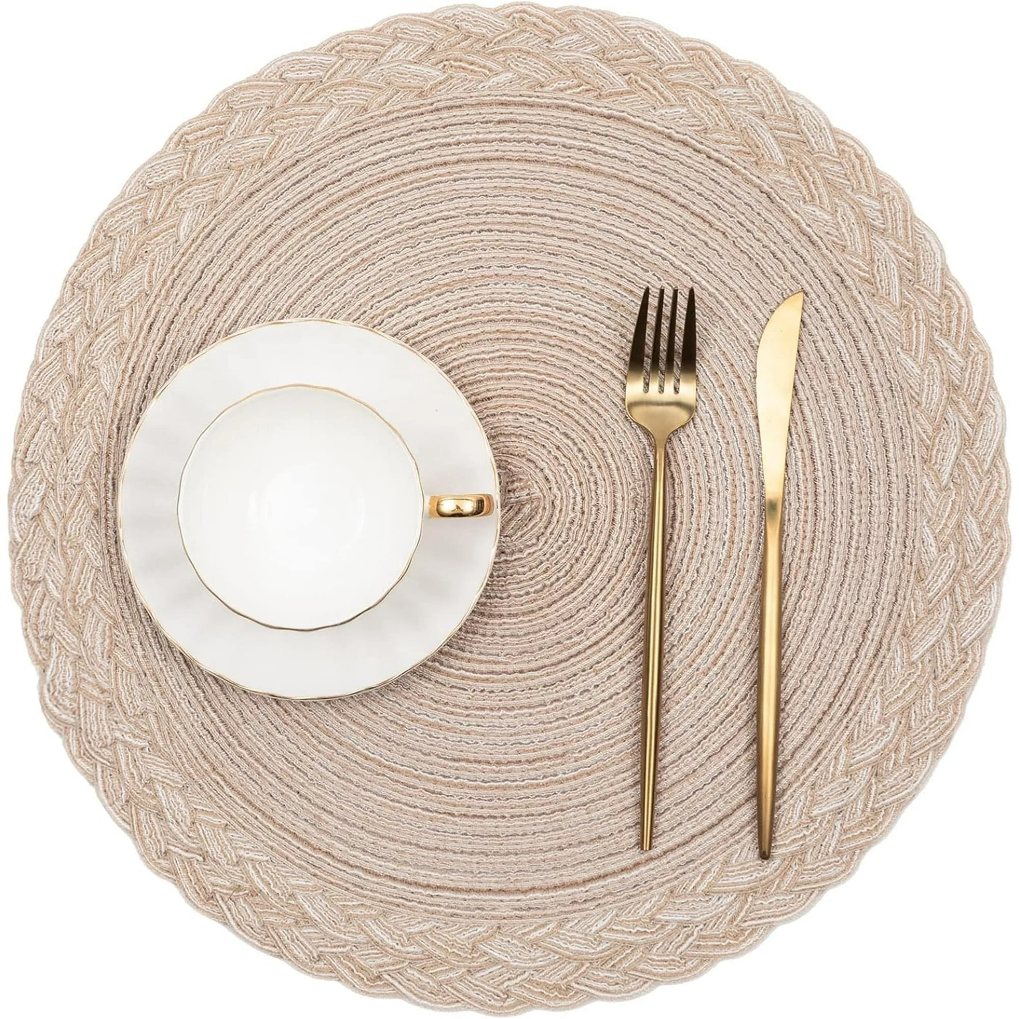 38cm Round Placemats Set of 6 Cotton Woven Heat Resistant Washable Table Mat for Kitchen Dining Room - Image 7