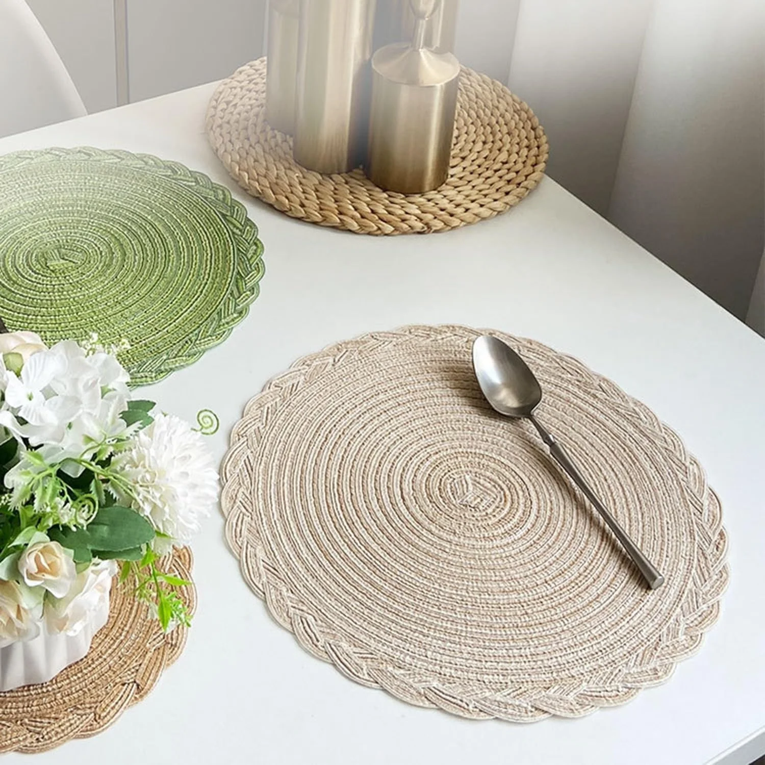 38cm Round Placemats Set of 6 Cotton Woven Heat Resistant Washable Table Mat for Kitchen Dining Room - Image 8