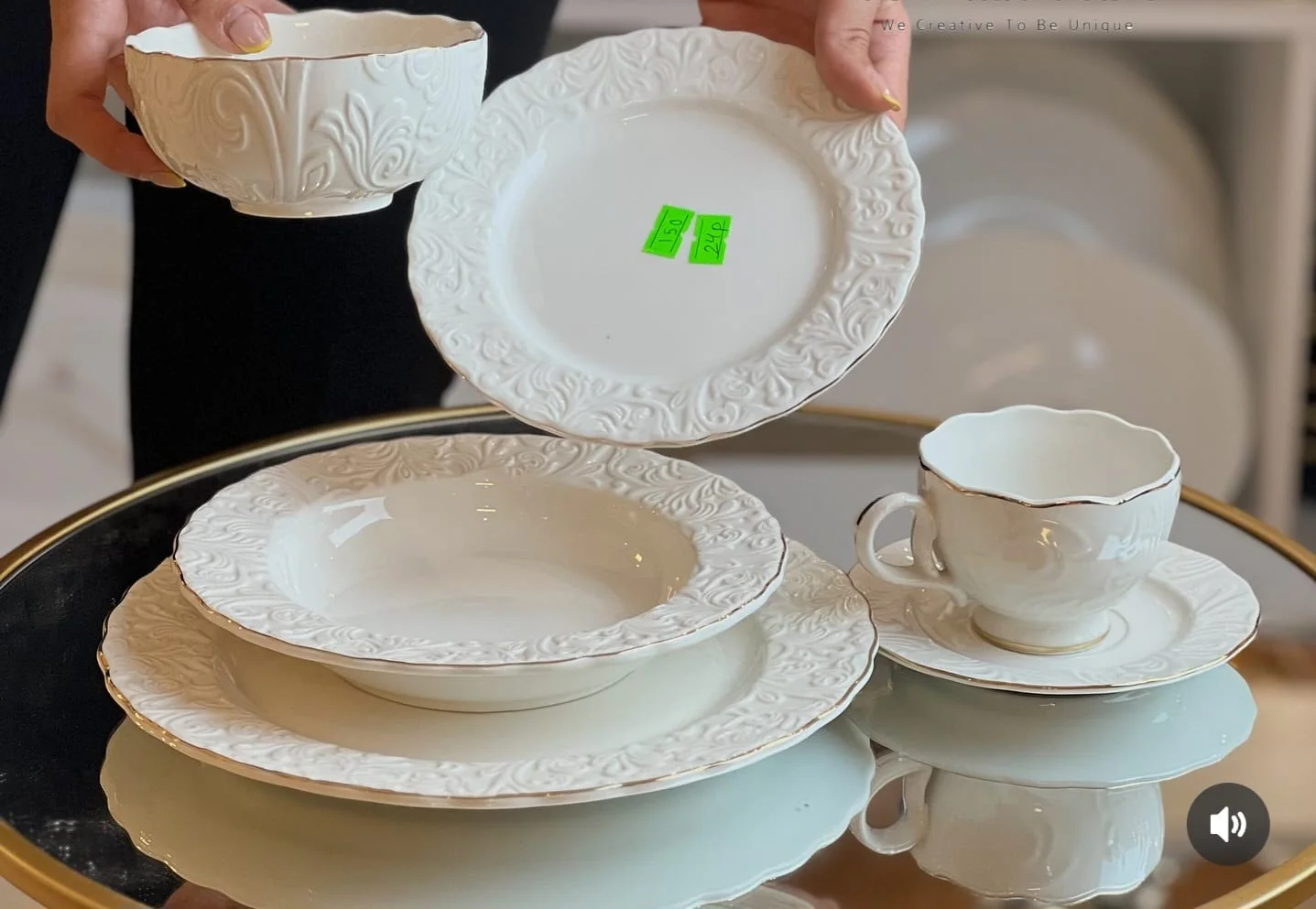 39 Piece White Porcelain Ceramic Dinner Set with Gold Rim 6 Plates 6 Bowls 6 Cups Saucers Platter Kettle - Image 3