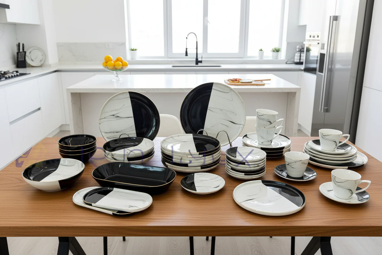 39pcs Elegant Double Glaze European Porcelain Dinner Set - Image 3