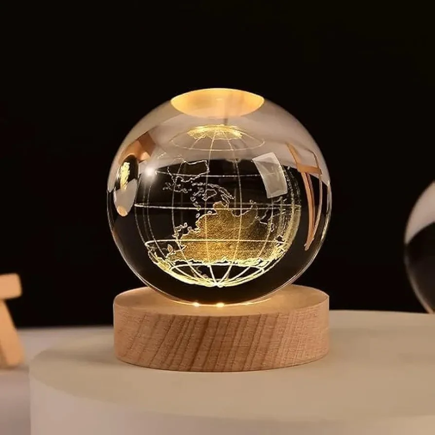 3D Earth Crystal LED Ball Night Lamp Warm Light - Image 2