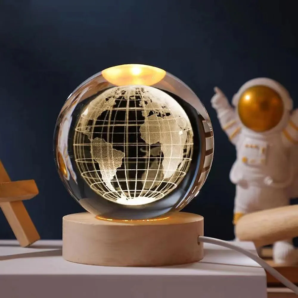 3D Earth Crystal LED Ball Night Lamp Warm Light - Image 4