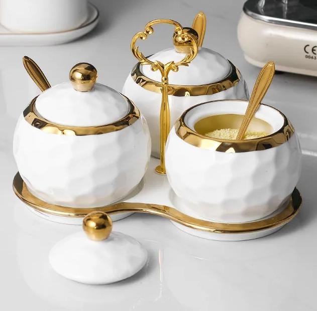 3pc ceremic canister set with tray + teaspoon - Image 3