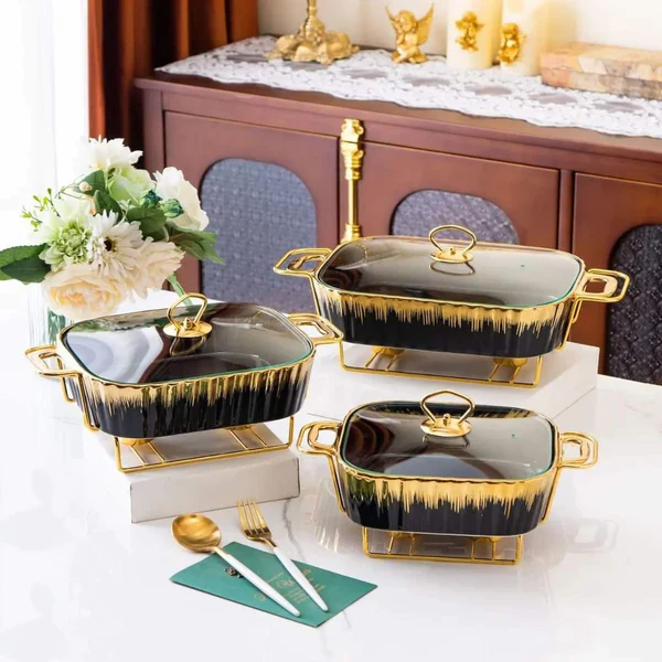 3-Piece Chafing Dish Set, 1.2L/1.8L/2.5L Ceramics Chafers & Buffet Warmer Set with Lid, Food Warmers for Parties & Outdoor, Luxury - Image 5
