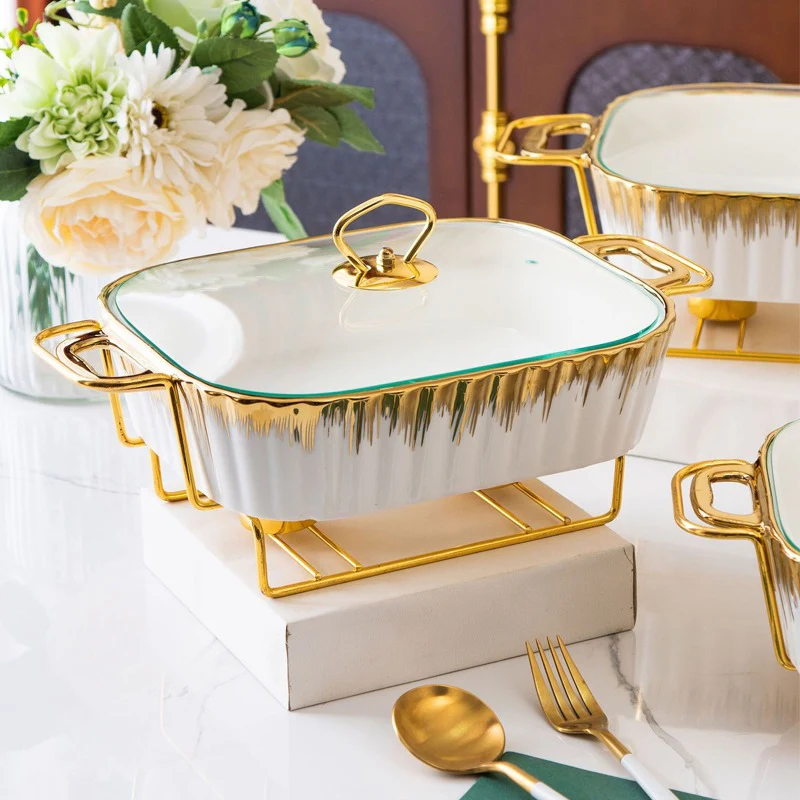 3-Piece Chafing Dish Set, 1.2L/1.8L/2.5L Ceramics Chafers & Buffet Warmer Set with Lid, Food Warmers for Parties & Outdoor, Luxury - Image 8