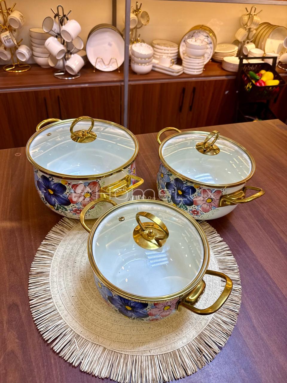 3pcs Enamelware Casserole Cooking Pot Set | Heavy-Duty Enamel Stockpots with Glass Lids in Kenya - Image 10