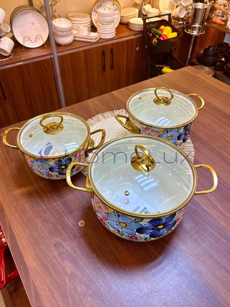 3pcs Enamelware Casserole Cooking Pot Set | Heavy-Duty Enamel Stockpots with Glass Lids in Kenya - Image 8