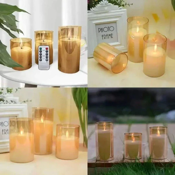 3pcs L.E.D Glass Candles with Remote control - Image 2