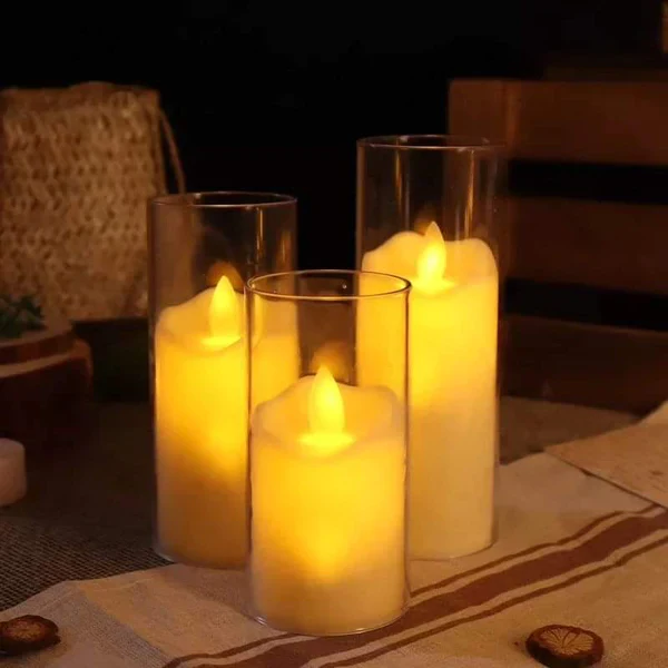 3pcs L.E.D Glass Candles with Remote control - Image 3