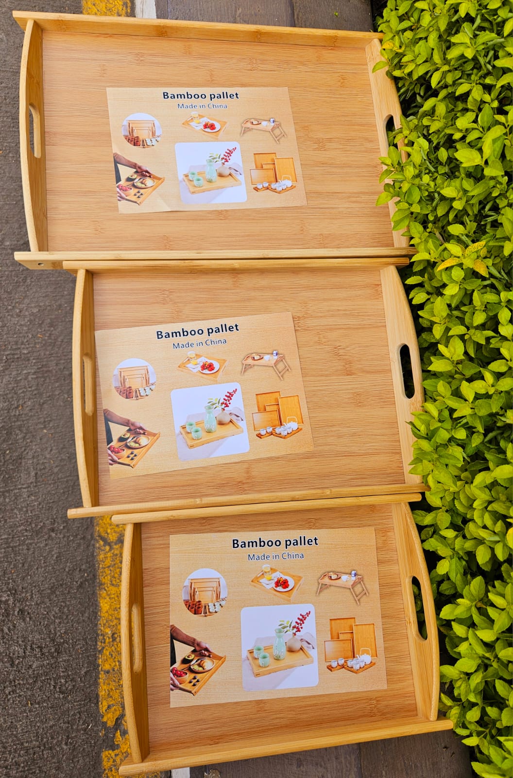 3pcs Rectangular Bamboo Serving Tray Set with Handles Kenya - Image 2