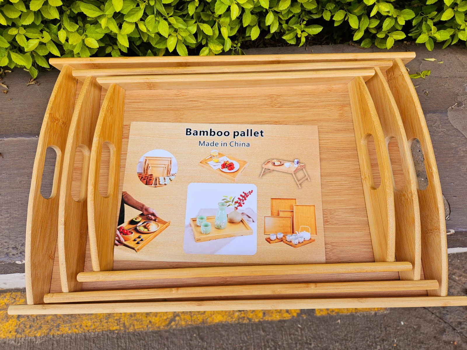 3pcs Rectangular Bamboo Serving Tray Set with Handles Kenya - Image 3