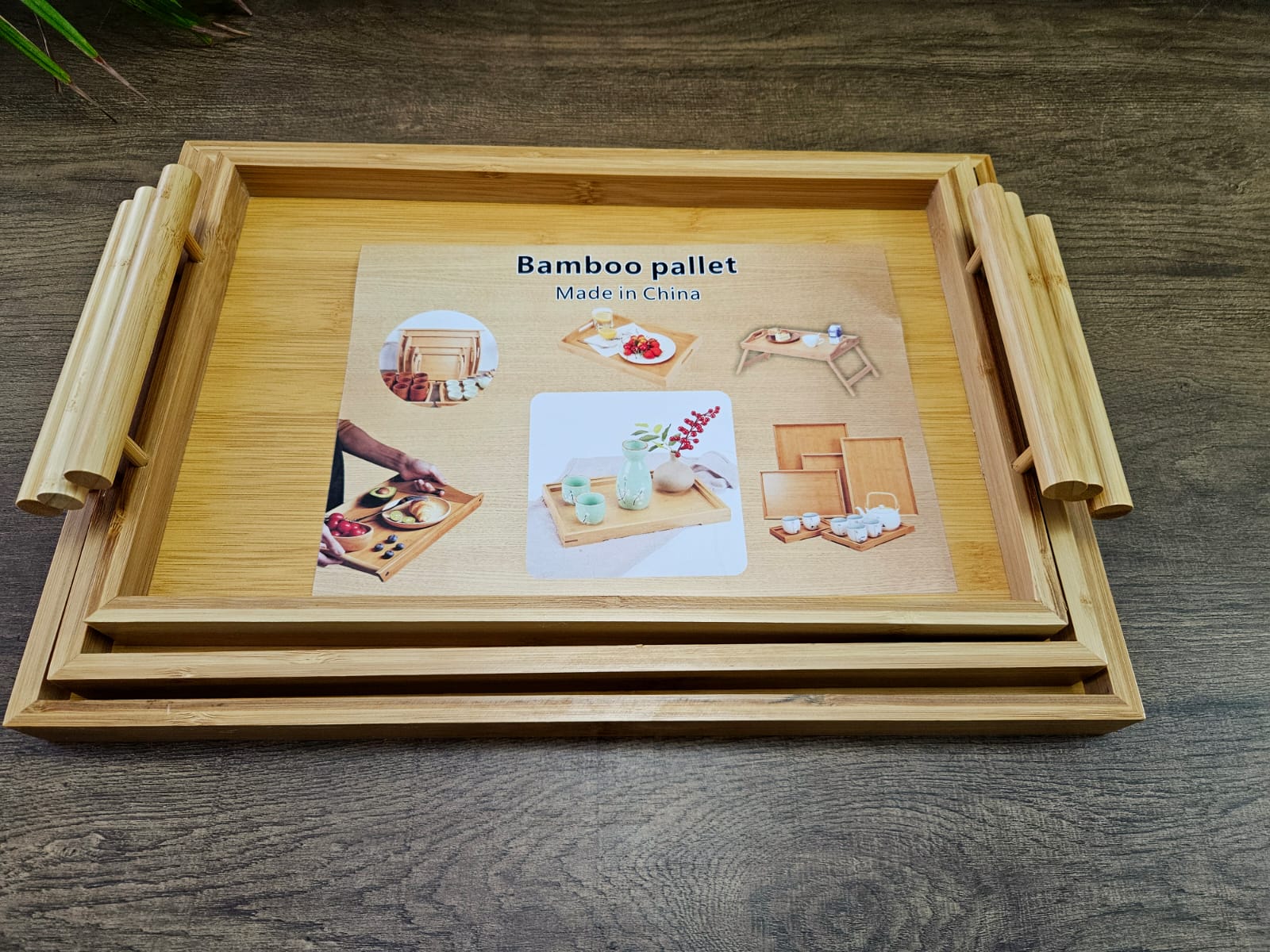 3pcs Rectangular Bamboo Serving Tray Set with Handles Kenya - Image 4