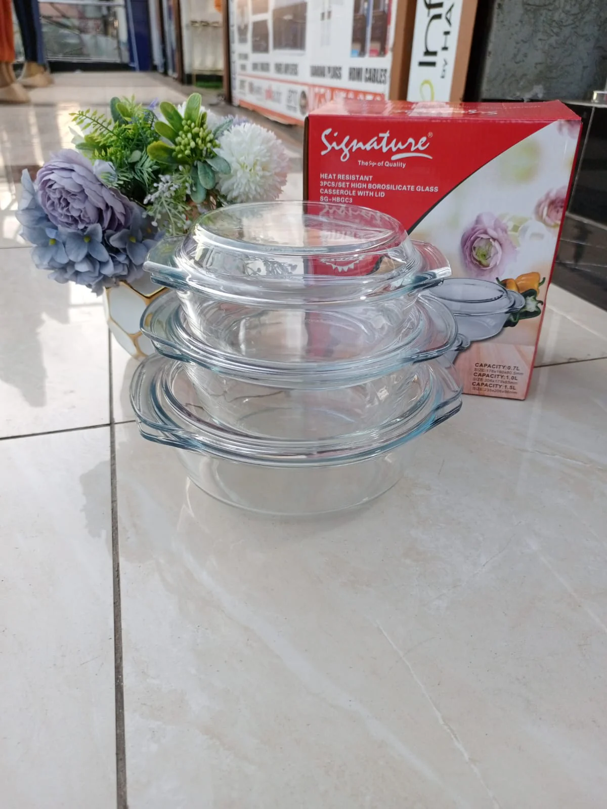 3 Pcs High Borosilicate Glass Casserole Set with Lids Oven Microwave Freezer Safe - Image 2