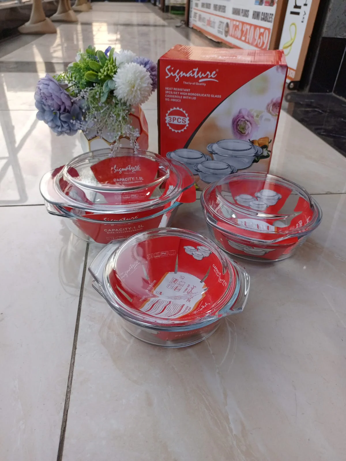 3 Pcs High Borosilicate Glass Casserole Set with Lids Oven Microwave Freezer Safe - Image 3