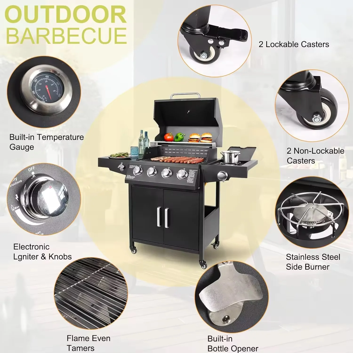 4-Burner Gas Grill with Side Burner – High-Output Propane BBQ for Home, Garden & Outdoor Cooking Curated by Homelux Lifestyle - Image 3