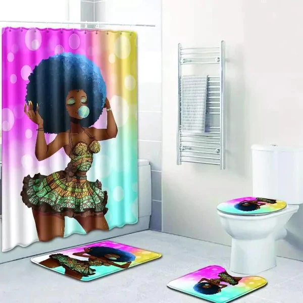4 in 1 Bathroom sets with shower curtain and rugs - Image 2