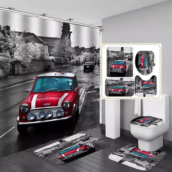 4 in 1 Bathroom sets with shower curtain and rugs - Image 3