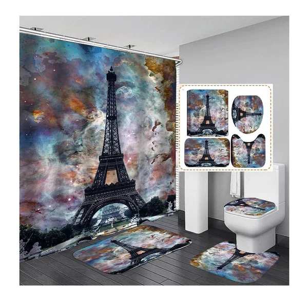 4 in 1 Bathroom sets with shower curtain and rugs - Image 4