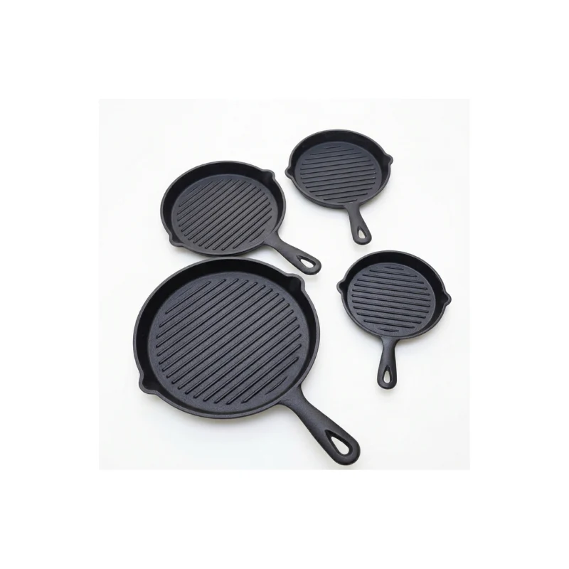 4 In 1 Pre-Seasoned Cast Iron Ribbed Skillet, Grill & BBQ Pan Set 4pc - Image 4