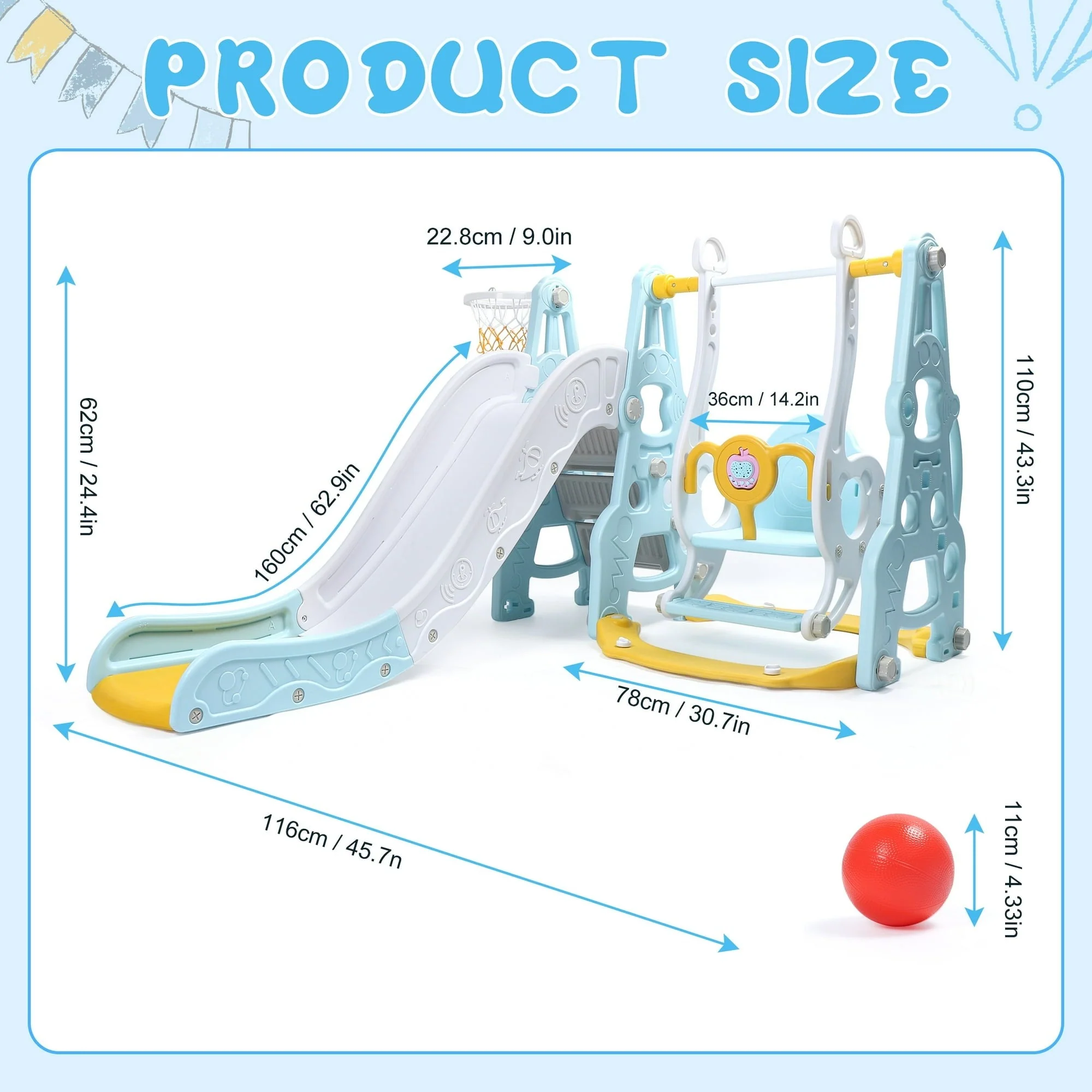 4-in-1 Toddler Playground Set Swing, Slide, Climber, and Basketball Hoop  Backyard and Indoor Playset for Boys and Girls,Easy to Assemble Blue Play Equipment for Kids - Image 3