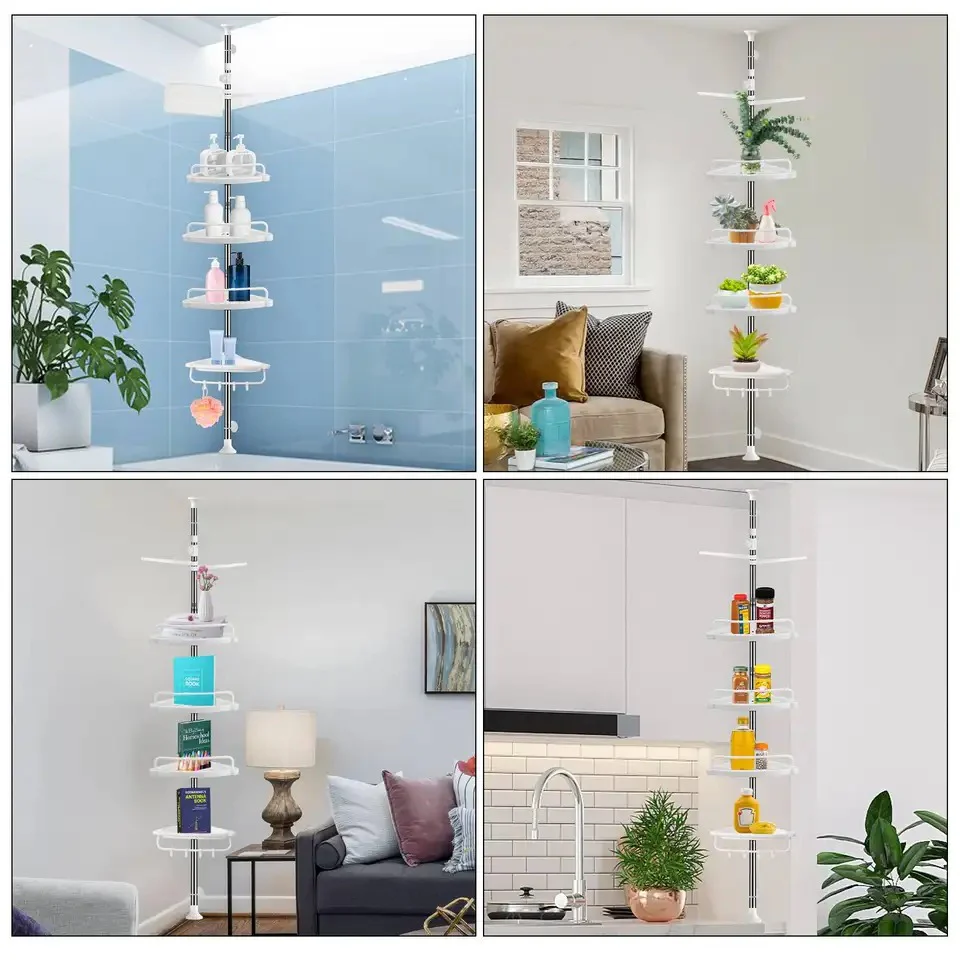 4-Layer Corner Shower Caddy – Adjustable Bathroom Shelf Organizer - Image 3