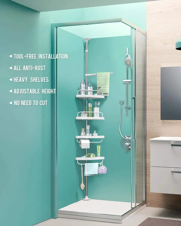 4-Layer Corner Shower Caddy – Adjustable Bathroom Shelf Organizer - Image 4