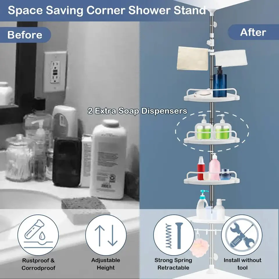 4-Layer Corner Shower Caddy – Adjustable Bathroom Shelf Organizer - Image 5