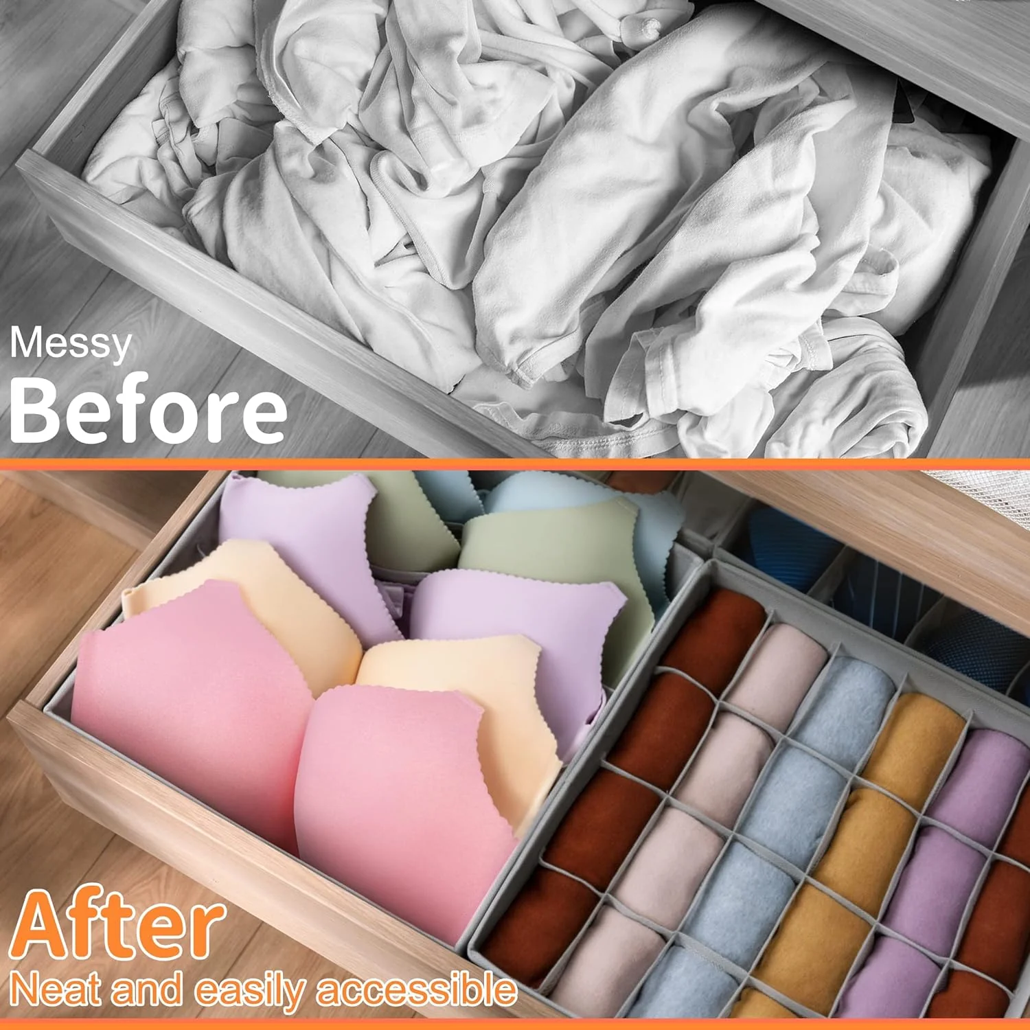 4 Pack Underwear Organizers, Foldable Closet Organizers and Storage for Bras, Socks, Underwear, Ties - Image 2