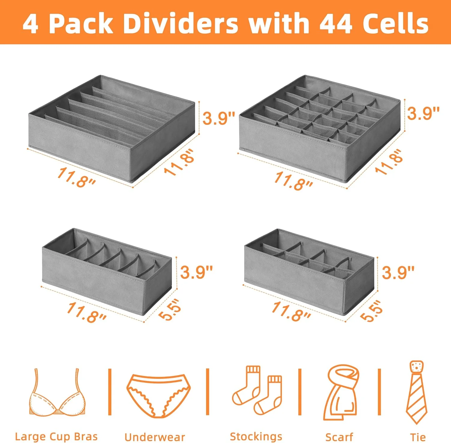 4 Pack Underwear Organizers, Foldable Closet Organizers and Storage for Bras, Socks, Underwear, Ties - Image 3