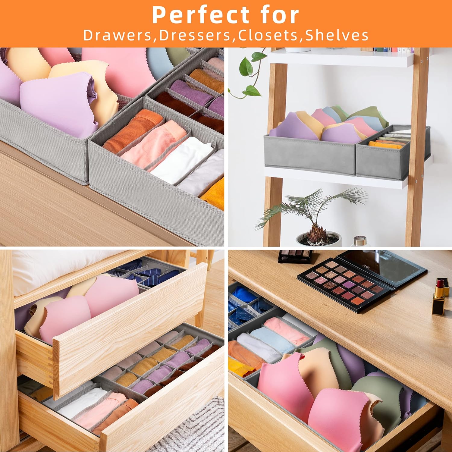 4 Pack Underwear Organizers, Foldable Closet Organizers and Storage for Bras, Socks, Underwear, Ties - Image 6