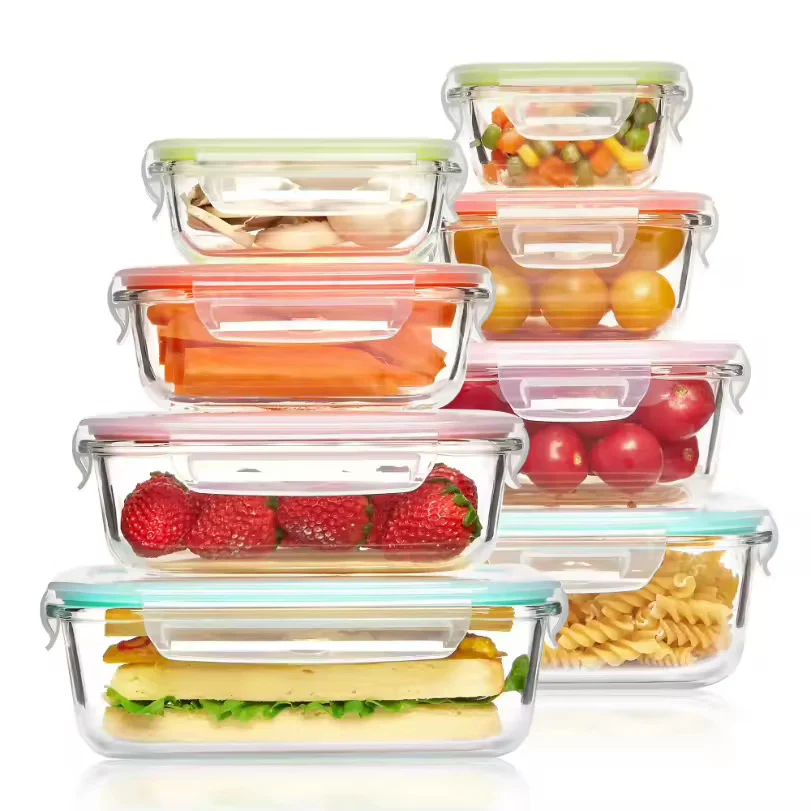 4 Pcs Borosilicate Glass Food Storage Containers with Lock Lids  Oven Microwave Freezer Safe Lunch Box Set - Image 3