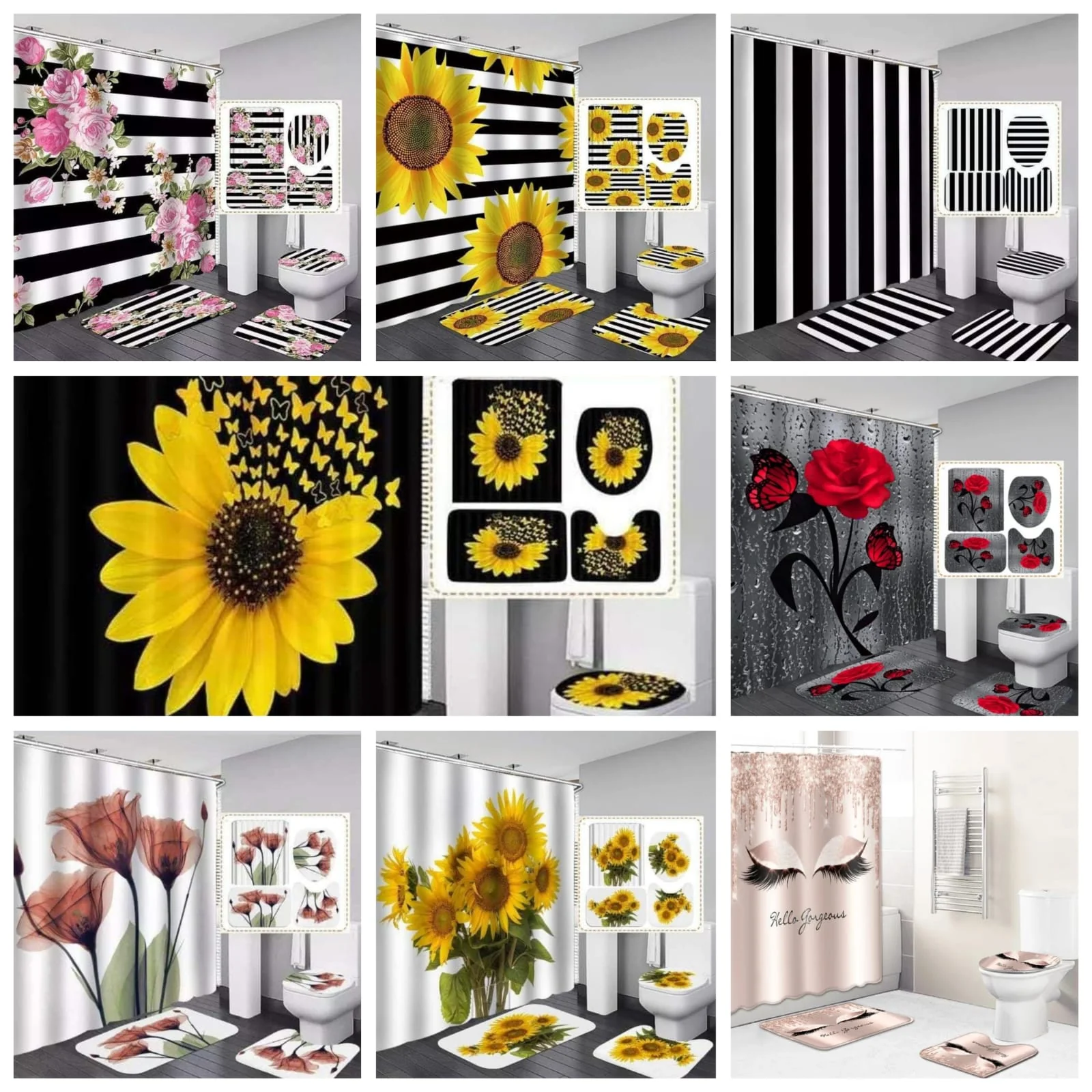 4 Pcs Set Bathroom Shower Curtain Set - Image 2