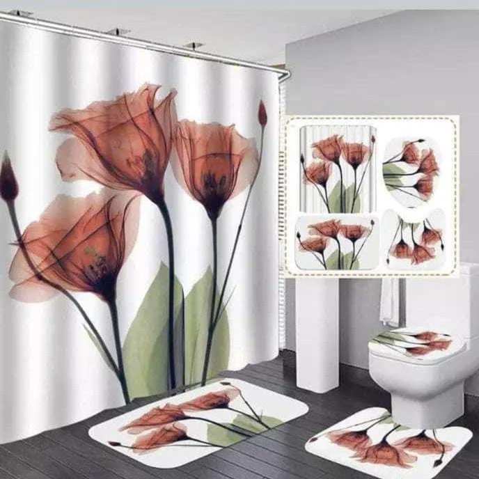 4 Pcs Set Bathroom Shower Curtain Set - Image 3