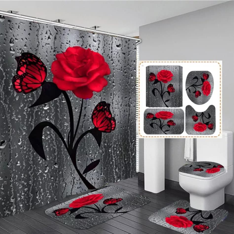 4 Pcs Set Bathroom Shower Curtain Set - Image 4