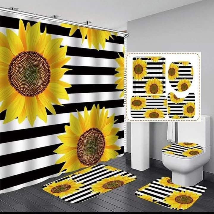 4 Pcs Set Bathroom Shower Curtain Set - Image 7
