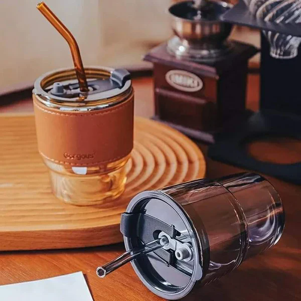 Glass Summer Cup with Leather Cover 450ml - Image 4