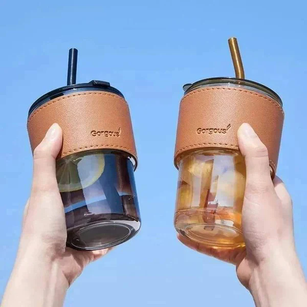Glass Summer Cup with Leather Cover 450ml - Image 5