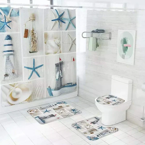 4-Piece Bathroom Shower Curtain Set - Image 2