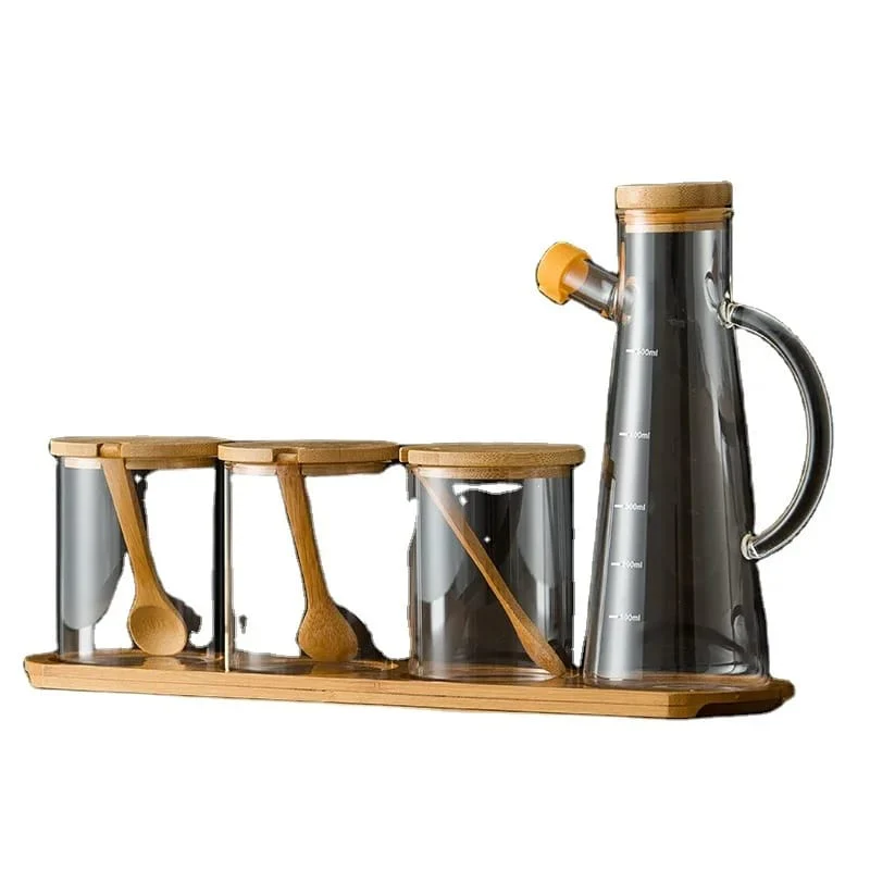 4pcs Oil Jar Set With Bamboo Stand - Image 2
