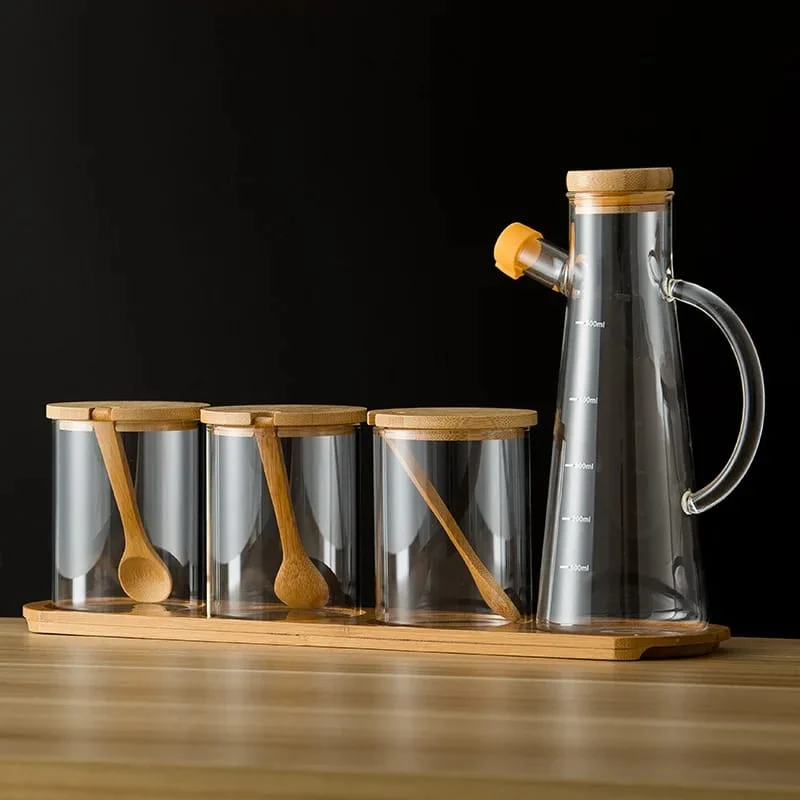 4pcs Oil Jar Set With Bamboo Stand - Image 5